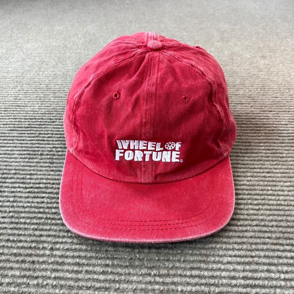 Wheel of Fortune Hat Red Washed Cotton Leather Strapback Adjustable Dad Cap